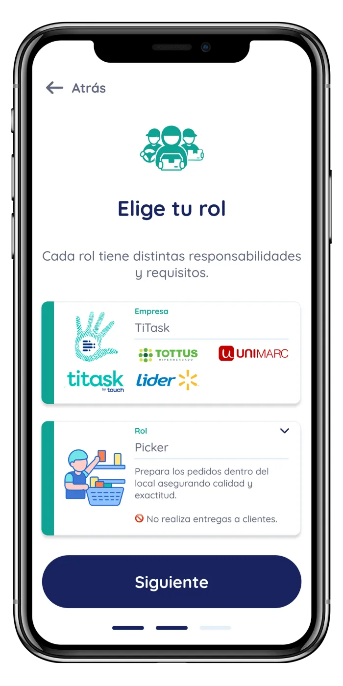 Role selection screen in the Druppify app