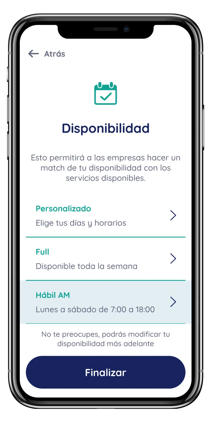 Working day selection screen in the Druppify app
