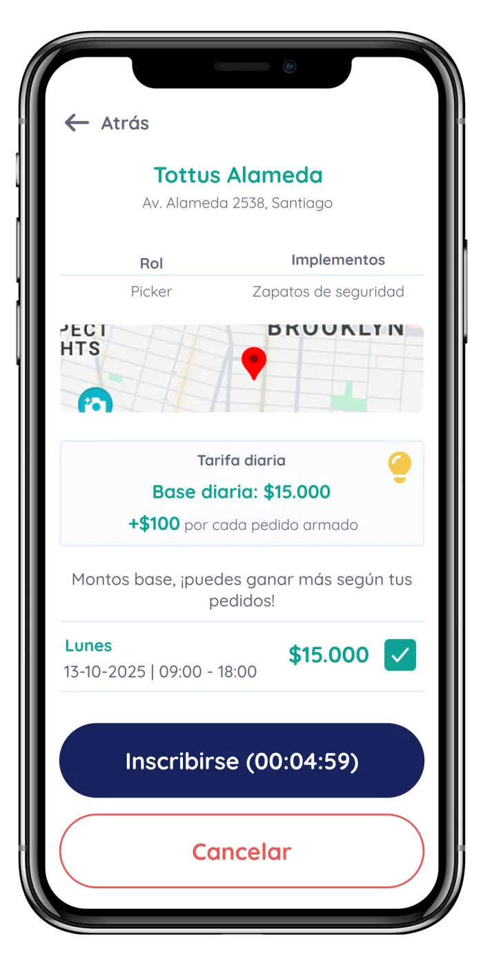 Shift sign-up screen in the Druppify app